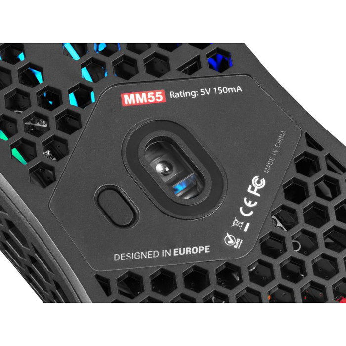 Mars Gaming MM55 Ratón Gaming Ultraligero 55g, Sensor Óptico 12800 DPI, RGB Chroma, Cable Paracord, Switches Mecánicos Huano, para PC/Consolas